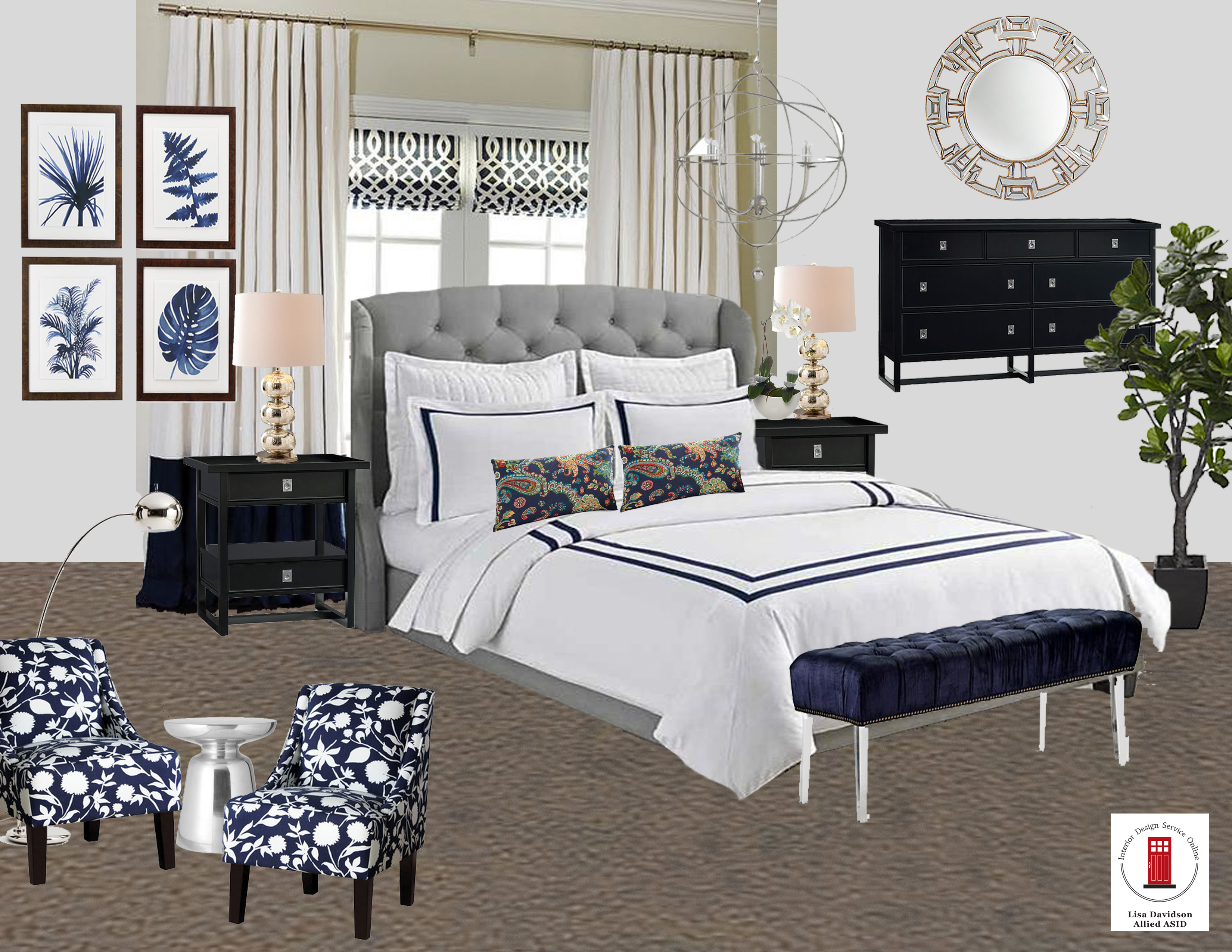 Navy White And Gray Transitional Master Bedroom Room By