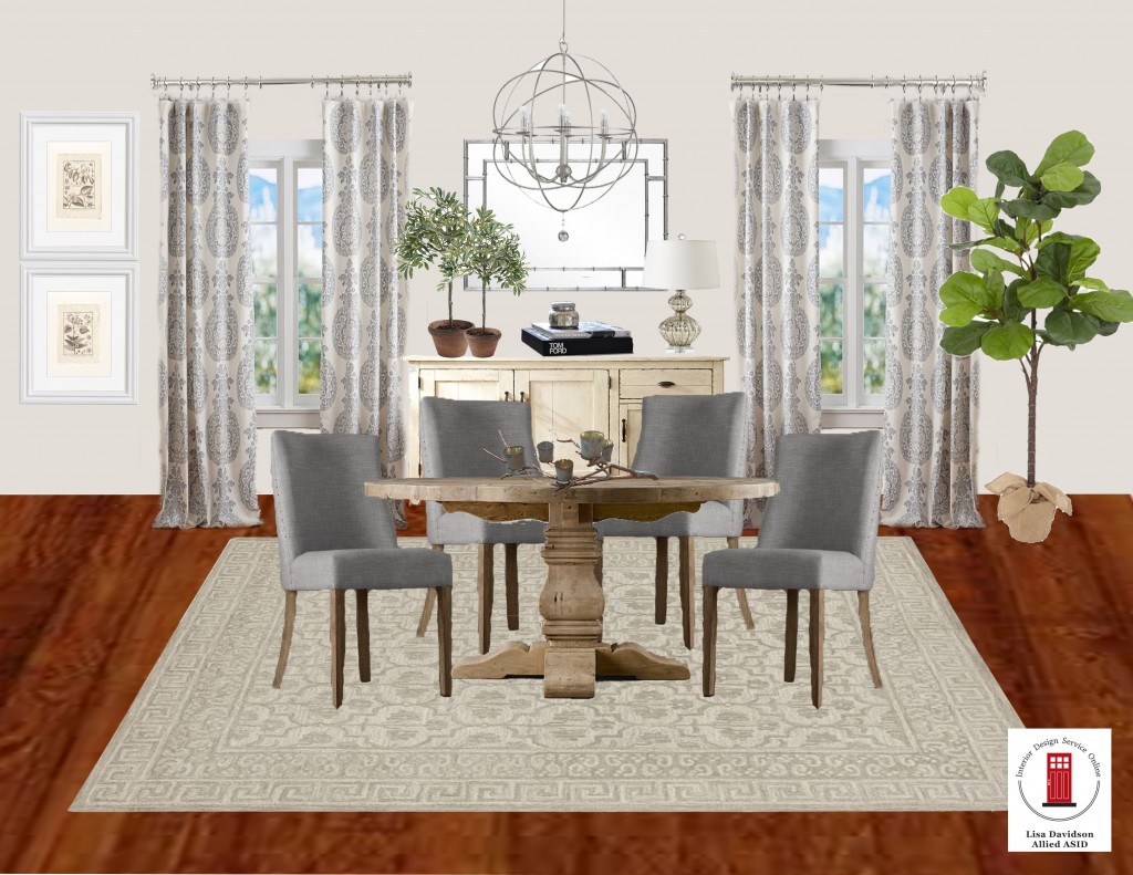 Transitional Grey and Cream Dining Room by Interior Design Service